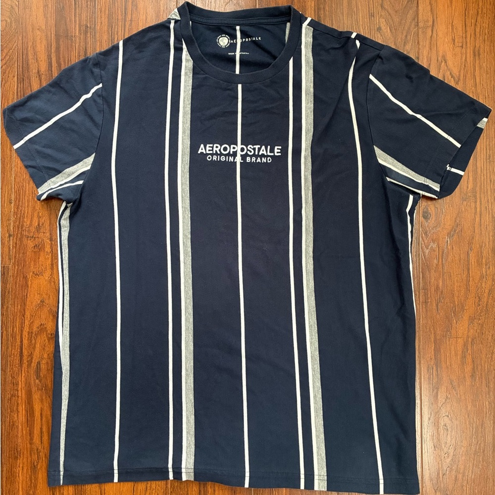Aeropostale Blue and White Vertical Striped Tee